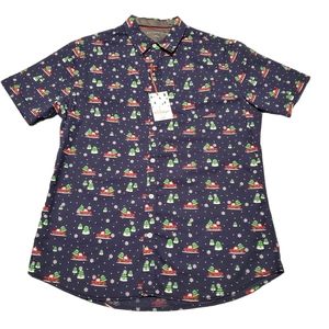 Pd & C Mens Christmas Button Up Shirt Size Large